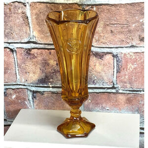 Vintage Fostoria Honey Amber Gold Coin Dot Footed Glass Vase